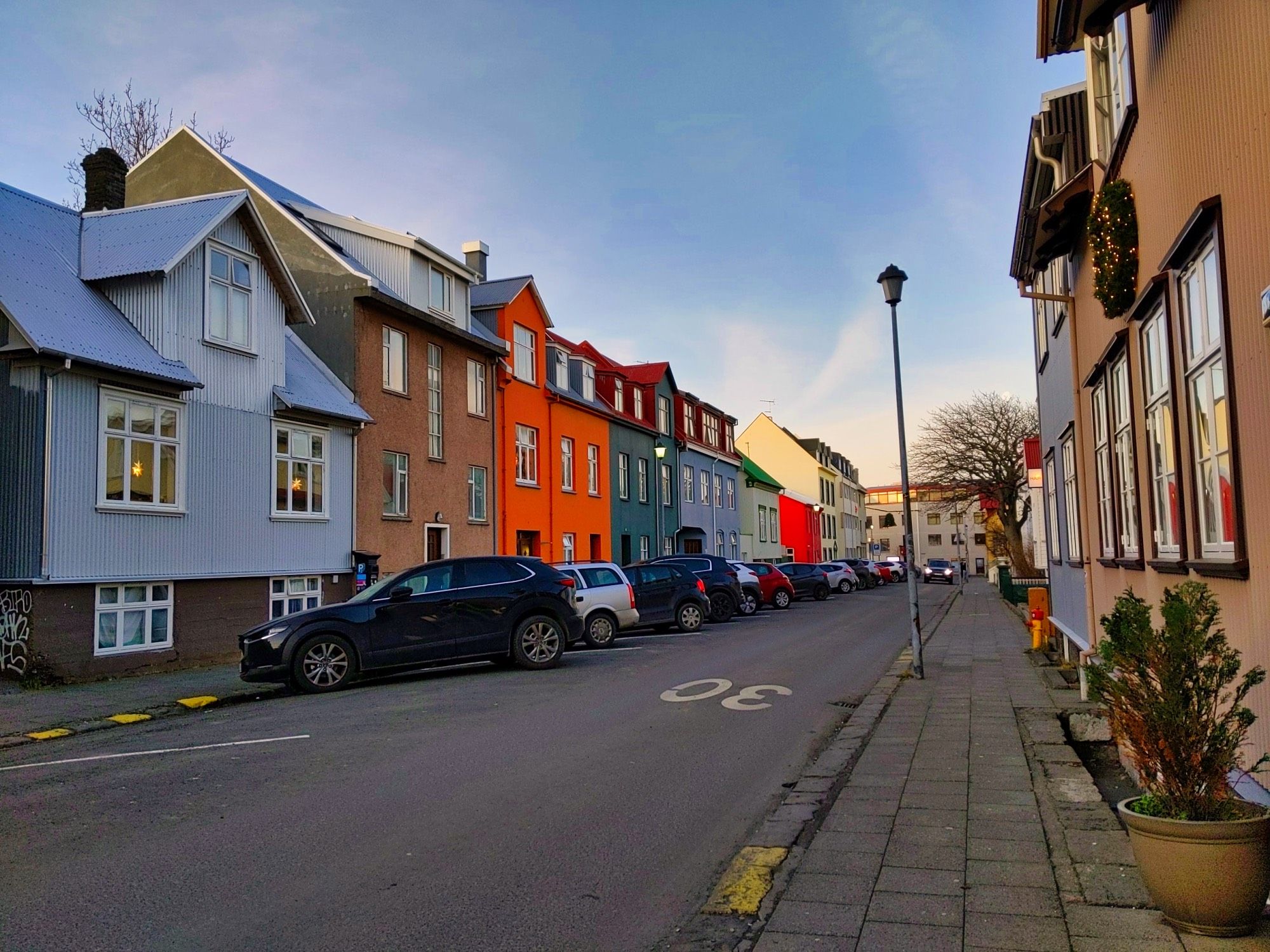 Colourful houses line a street in Reykjavik